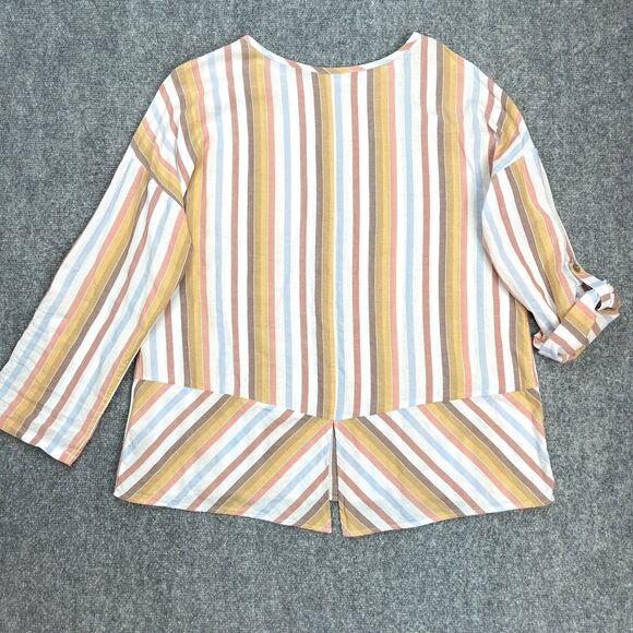 Soft Surroundings Enyo Striped Top Womens Large Roll Tab Sleeve Cotton Tencel - Picture 4 of 12